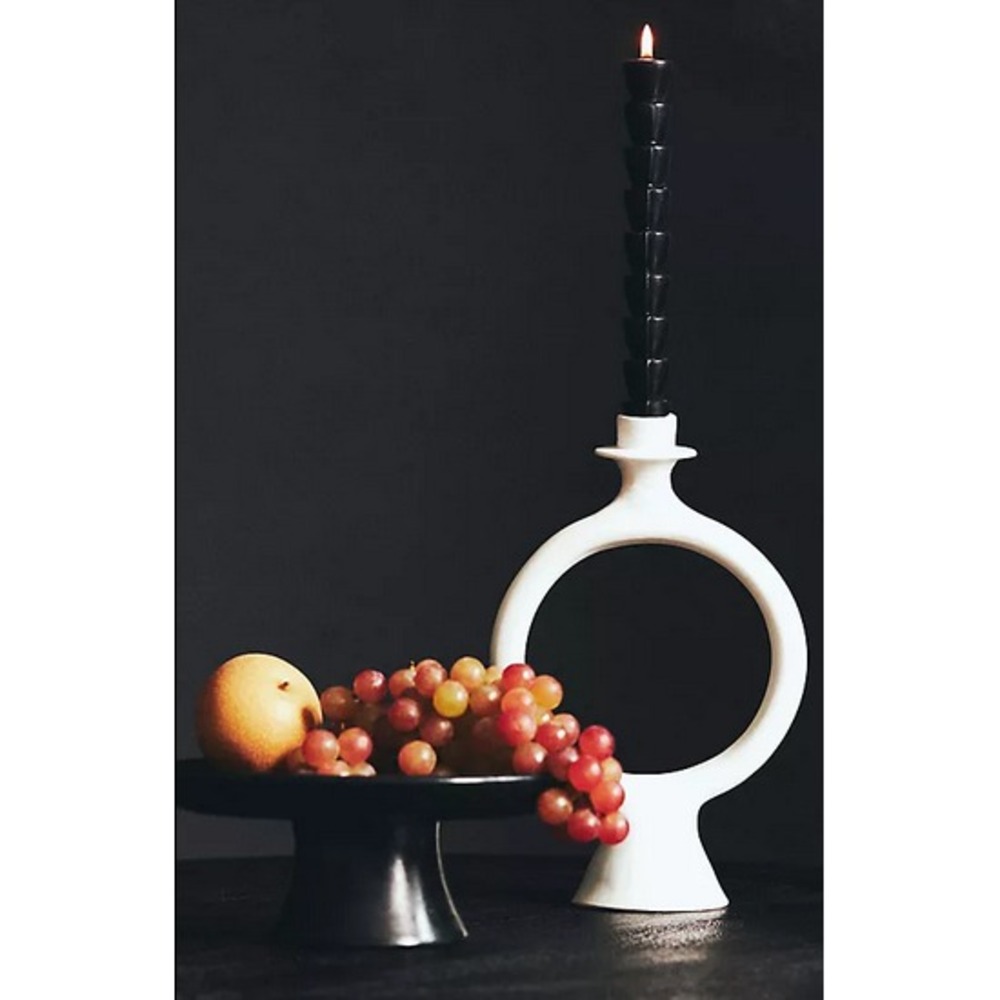 Anthropologie Moroccan Tadelakt Footed Bowl Pedestal Stand Platter Black Large